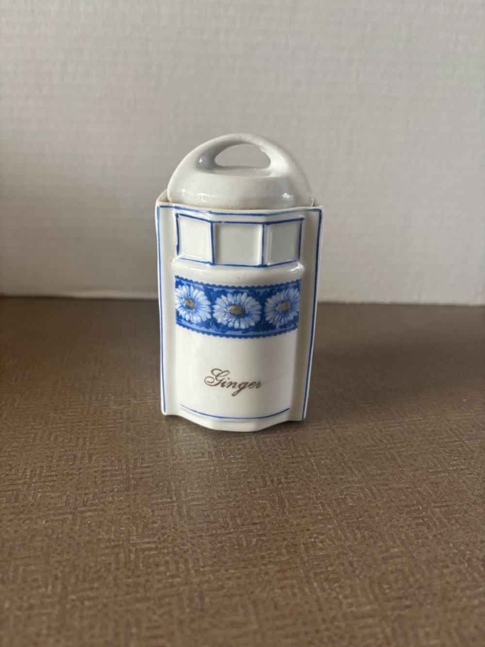 Vintage White Porcelain Spice Shaker - Blue Daisy Ginger